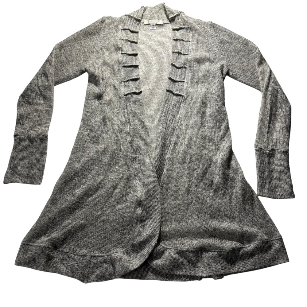 Silksense Bucko Santa Fe Gray Cardigan Knit Ruffle Flare Hem‎ Women’s Sz Small